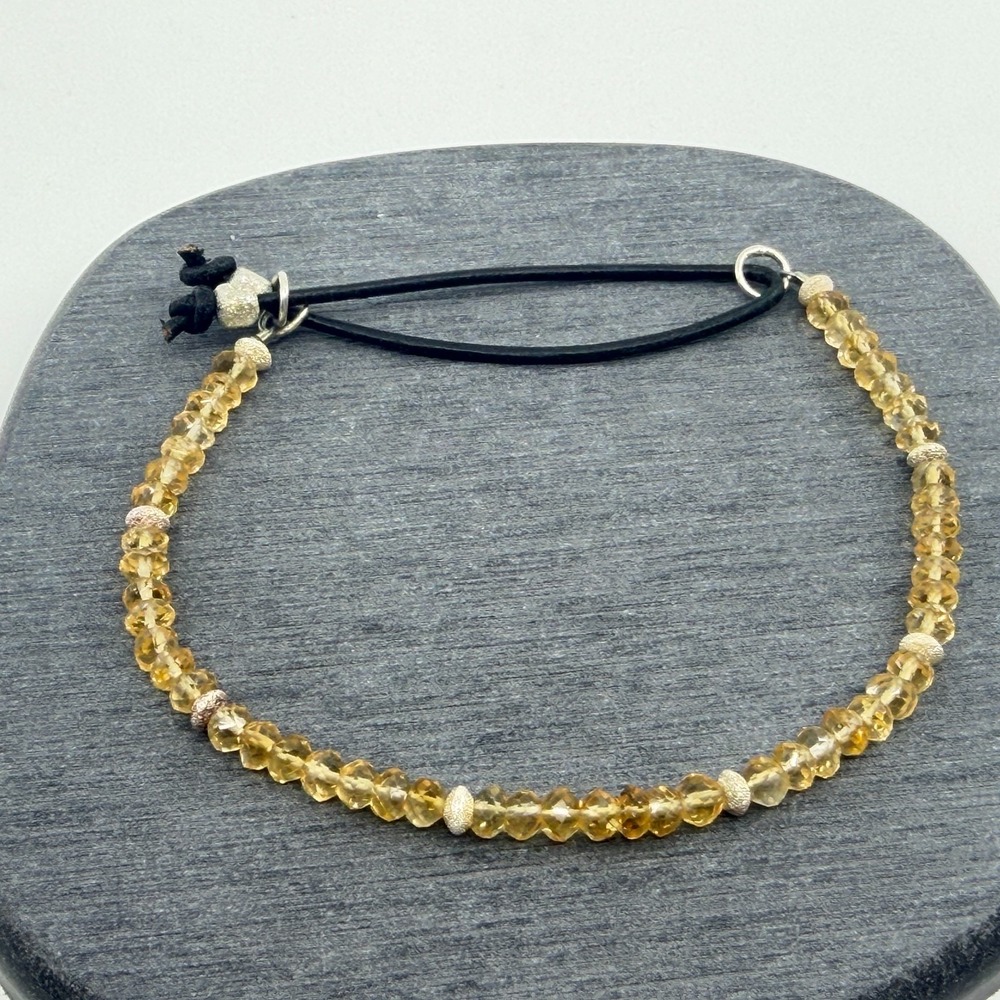 Y2K Gold Tone Citrine Beaded Bracelet Adjustable Black Cord Minimalist Gift Idea